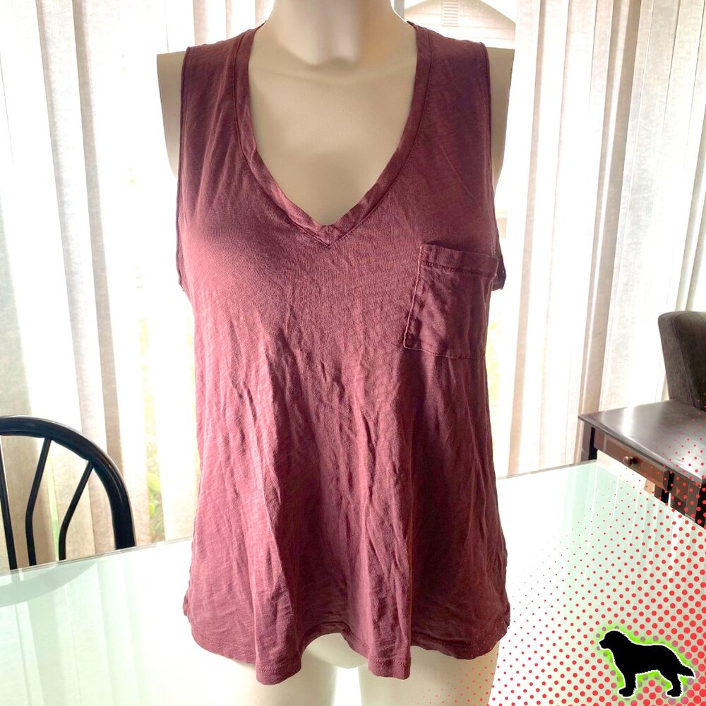 Madewell V Neck Sleeveless Top with Pocket Pink Size M Medium 100% Cotton Tank